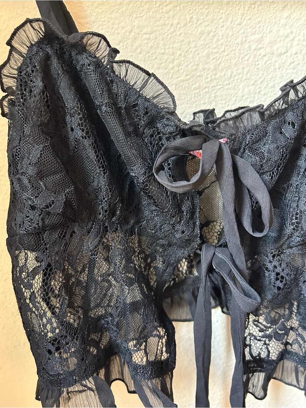 Urban Outfitters Black Lace Ruffle Tie-Front Top - Picture 4 of 4